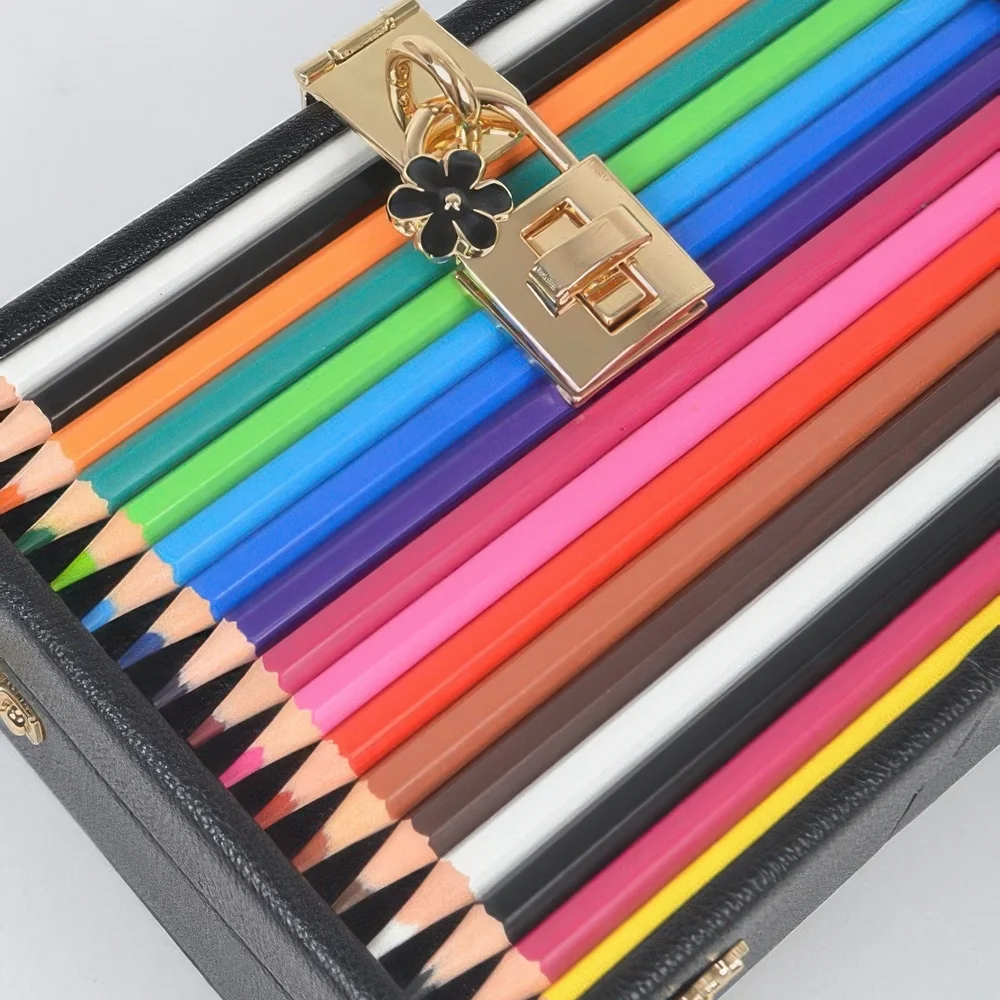 Multicolor Pencil Design Clutch with‎ Gold Accents
